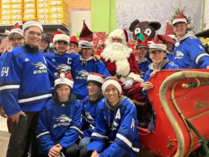 Santa with the Bishop Bronco Ice Hockey team 